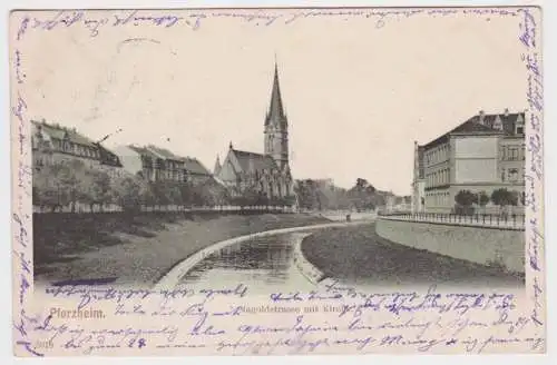 98644 Ak Pforzheim - Nagoldstraße mit Kirche 1905