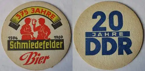 Bierdeckel DDR-Gebiet 375 Jahre Schmiedefelder Bier 1969 20 Jahre DDR (162690)