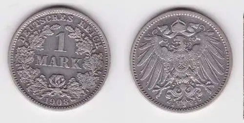 1 Reichsmark Silber Münze 1908 J ss+ (156793)