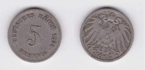 5 Pfennig Kupfer Nickel Münze Deutsches Reich 1894 G Jäger 12 ss (161686)