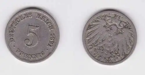 5 Pfennig Kupfer Nickel Münze Deutsches Reich 1891 F Jäger 12 ss (161392)