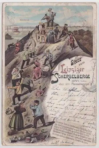 31975 Lithographie Ak Gruss vom Leipziger Scherbelberge - Blick auf Möckern 1898