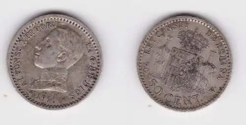 50 Centimos Silber Münze Spanien 1910 Alfonso XIII (161499)