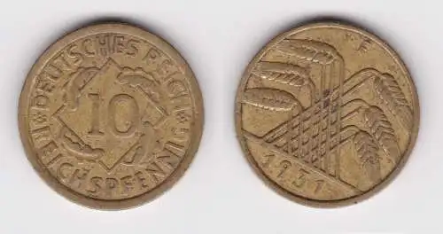 10 Reichspfennig Messing Münze Deutsches Reich 1931 F, Jäger 317 (161208)