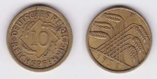 10 Reichspfennig Messing Münze Deutsches Reich 1934 F, Jäger 317 (161373)