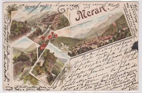 49244 Lithographie Ak Gruss aus Meran - Zenoburg, Schloss Tirol, Totalansicht