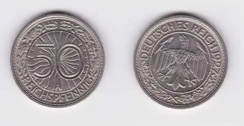50 Pfennig Nickel Münze Weimarer Republik 1927 A ss+ (161215)