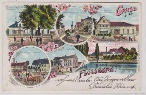 54979 Ak Lithographie Gruß aus Flössberg Gasthof, Rittergut usw. 1907