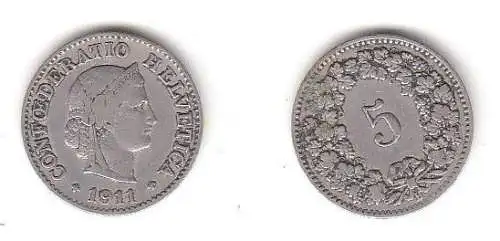 5 Rappen Nickel Münze Schweiz 1911 B (114023)