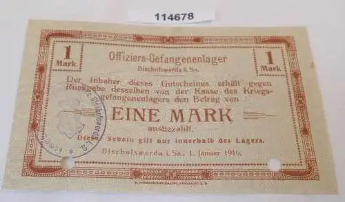 1 Mark Banknote Offiziers Gefangenenlager Bischofswerda 1.1.1916 (114678)