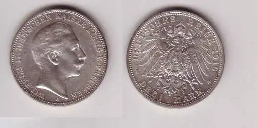 3 Mark Silbermünze Preussen Kaiser Wilhelm II 1910 Jäger 103  (116069)