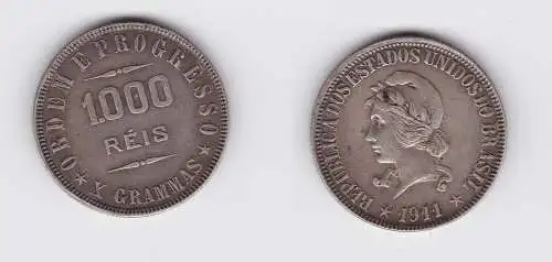 1000 Reis Silber Münze Brasilien 1911 (130163)