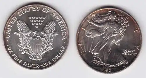 1 Dollar Silber Münze Silver Eagle USA 1990 1 Unze Feinsilber  (141574)