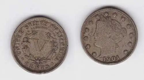 5 Cents Kupfer Nickel Münze USA 1901 (141508)