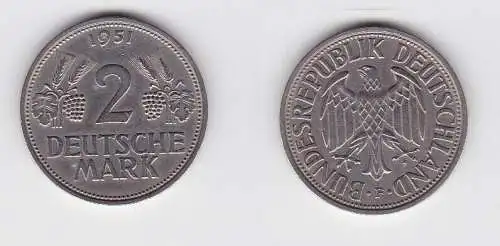2 Mark Nickel Münze BRD Trauben und Ähren 1951 F (130591)