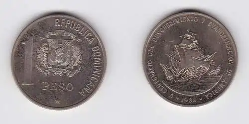 1 Peso Nickel Münze Dominikanische Republik Entdeckung Amerika 1988 (125623)