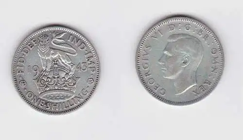 1 Schilling Silber Münze Großbrittanien George VI. 1943 (126794)