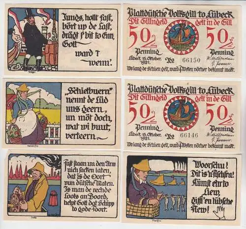 6 Banknoten Notgeld Lübeck Plattdeutsche Volksgilde 1921 (114535)
