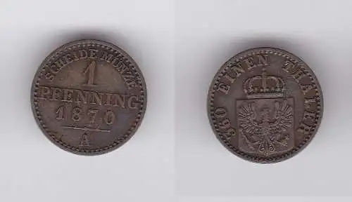 1 Pfennig Kupfer Münze Preussen Wilhelm I 1870 A (121797)