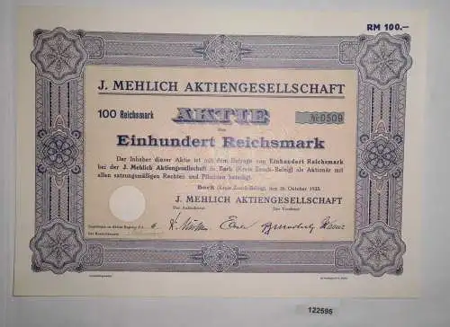 100 RM Aktie J. Mehlich AG Bork (Kreis Zauch-Belzig) 26. Oktober 1935 (122595)