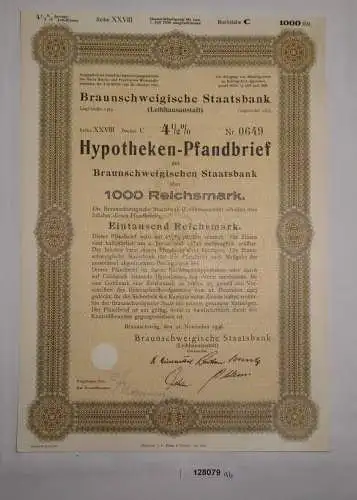 1000 RM Pfandbrief Braunschweigische Staatsbank (Leihhausanstalt) 1936 (128079)