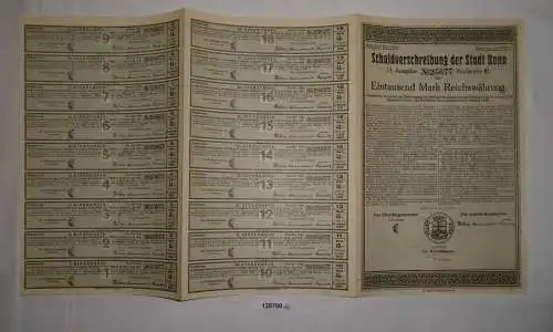 1000 RM Schuldverschreibung Stadt Bonn 20. Februar 1923 (128700)