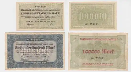 2 x 100000 Mark Banknoten Inflation Stadt Plauen 1.8./7.9.1923 (135192)