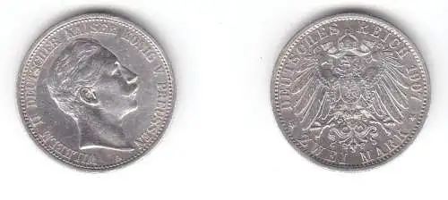 2 Mark Silbermünze Preussen Kaiser Wilhelm II 1907 Jäger 102  (111094)