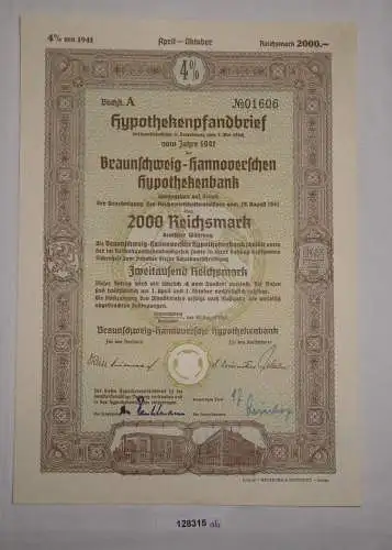 2000 RM Pfandbrief Braunschweig-Hannoversche Hypothekenbank 30.Aug 1941 (128315)