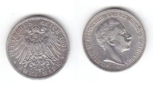 2 Mark Silbermünze Preussen Kaiser Wilhelm II 1904 Jäger 102  (112830)