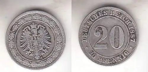 20 Pfennig Nickel Münze Kaiserreich 1887 A, Jäger 9  (110885)