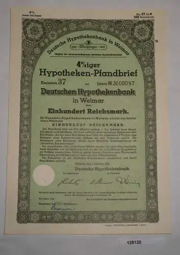 100 RM Pfandbrief Deutsche Hypothekenbank Weimar 1. Oktober 1942 (128120)