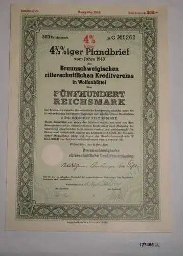 500 RM Pfandbrief Braunschweigischer ritterschaftl. Kreditverein 1940 (127466)
