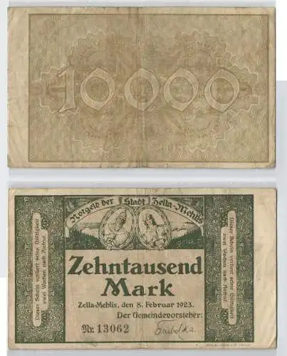 10000 Mark Banknote Stadt Zella Mehlis 8.Februar 1923 (129098)