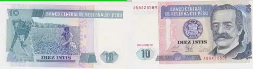 10 Intis Banknote Peru 1987 bankfrisch UNC Pick 129 (129518)