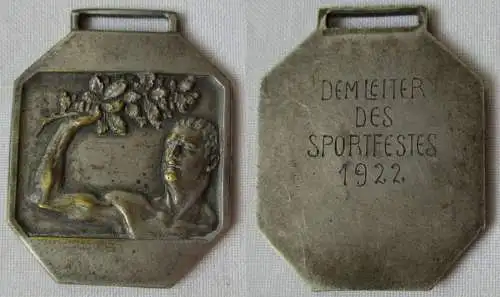 Medaille Plakette "Dem Leiter des Sportfestes 1922" Sportler m. Lorbeer (115939)