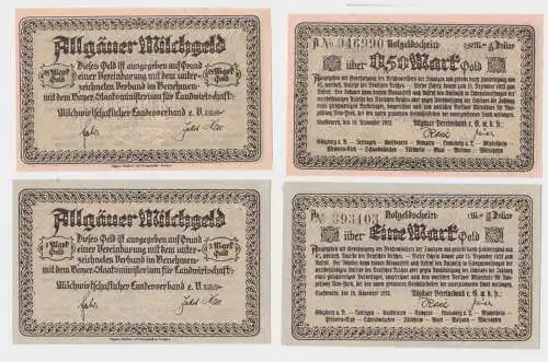 1/2 & 1 Mark Banknoten Allgäuer Milchgeld Kaufbeuren 1923 (129072)