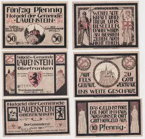 10,25 & 50 Banknoten Notgeld Stadt Lauenstein Juni 1921 (140010)