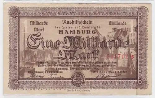 1 Milliarde Mark Banknote Aushilfsschein Hamburg 12.10.1923 (111026)