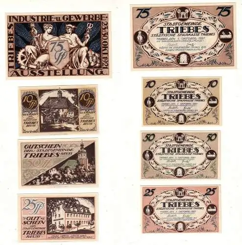 4 Banknoten Notgeld Städtische Sparkasse Triebes 1921 (112882)