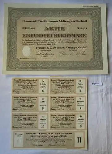 100 Reichsmark Aktie Brauerei C.W. Naumann AG Leipzig 6.Juni 1941 (140668)