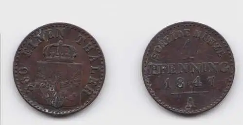 1 Pfennig Bronze Münze Preussen 1847 A  ss+ (151462)