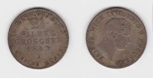 2 1/2 Silber Groschen Münze Preussen 1843 A f.ss (151195)