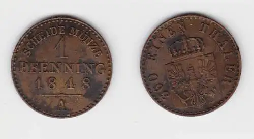 1 Pfennig Bronze Münze Preussen 1848 A  ss+ (151320)