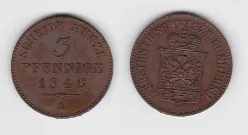 3 Pfennig Kupfer Münze Schwarzburg-Sondershausen 1846 A f.vz (150972)