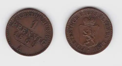 1 Pfennig Kupfer Münze Reuss ältere Linie 1868 A vz (151224)