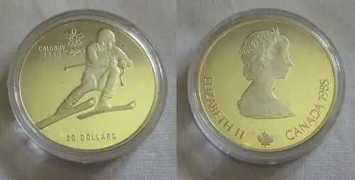 20 Dollar Silber Münze Canada Kanada Olympiade Calgary 1988 Abfahrt PP (151334)