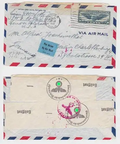 66875 geprüfter Brief von Denver Colorado nach Berlin 1941