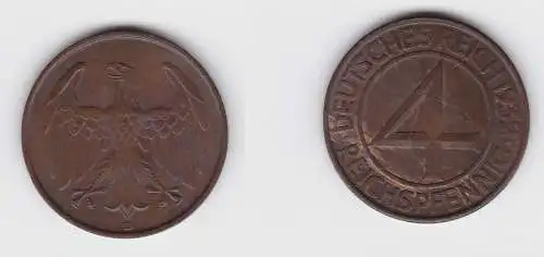 4 Pfennig Kupfer Münze Deutsches Reich 1932 D f.vz (150378)