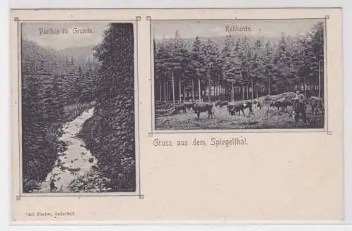 75090 Mehrbild Ak Gruss aus dem Spiegelthal - Partie am Grunde, Kuhherde um 1900